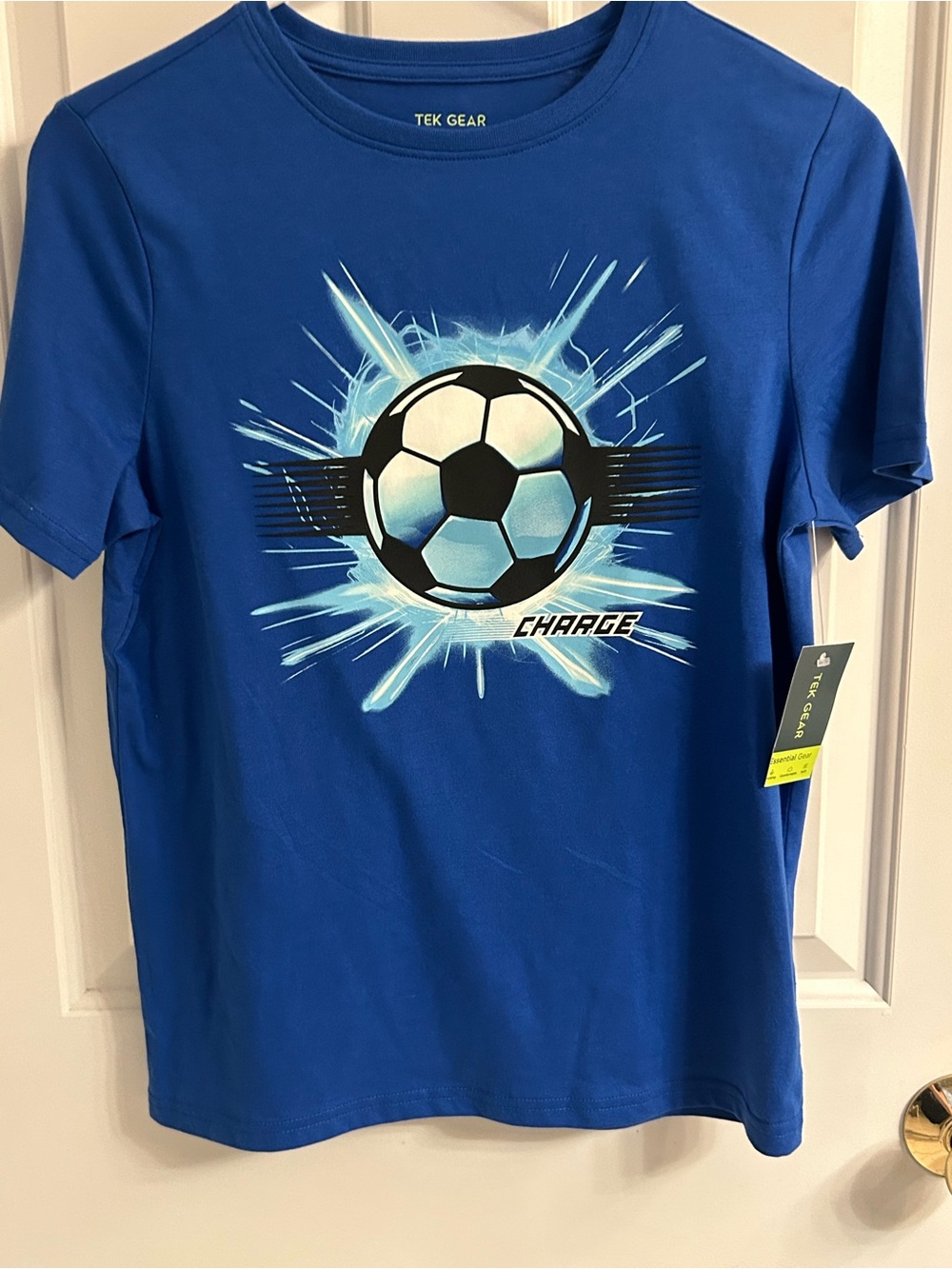 NWT-Tek Gear  Blue Soccer 'Charge' Graphic Short Sleeve Tee